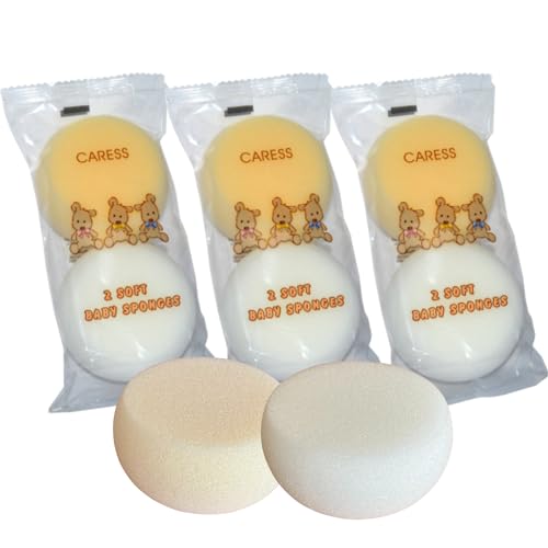 6 x Baby Bath Sponge Natural Body Puff, Soft and Gentle on Small Newborns and Older Babies - Perfect for Sensitive Skin, Bathrooms, Children and Bathing