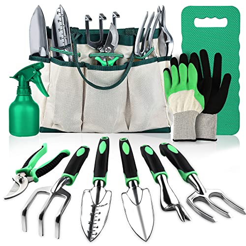 LBSTP Gardening Hand Tool Gift Kit Gardening Gifts for Women & Men 10 Piece Heavy Duty Garden Tool Sets Garden Tools Bag for Women & Men Easy Storage