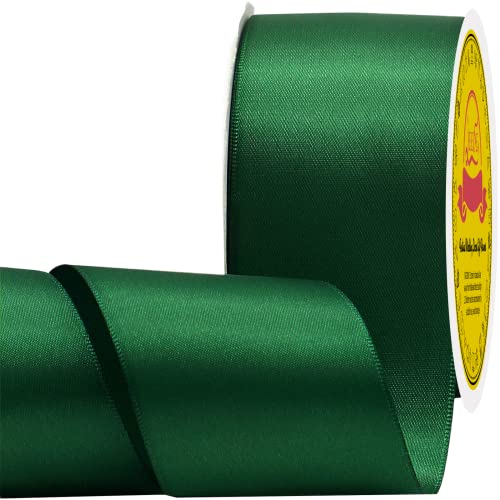 LEEQE Double Face Satin Ribbon 2" X 25 Yards Polyester Forest Green Ribbon for Gift Wrapping Very Suitable for Weddings Party Hair Bow Invitation Decorations and MoreDecorations and More