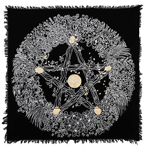 Indian Consigners Floral Pentagram Altar Cloth – 36x36 Inch Silver Cotton Tarot Spread Cover for Witchcraft, Wiccan Rituals, or Sacred Altar Table Decor