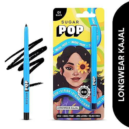 SUGAR POP 16Hr Longwear Kajal | Waterproof & Smudge-Proof | Intense Matte Finish | Sunflower Seed Oil & Vitamin E | Velvet Smooth Application | Transfer-Proof | 0.3gm - Black