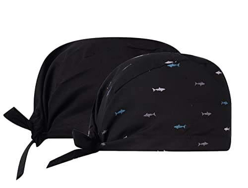 UNIFORM CRAFT Scrub Cap pack of 2 - Printed & Plain combo Ideal for Doctors, Dentists, Medical professionals (BLACK)
