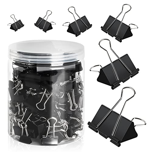 VTECHOLOGY 120Pcs Paper Binder Clips 6 Assorted Sizes,Jumbo, Large, Medium, Small, Mini and Micro Paper Clamps School Binder Clips with Plastic Box