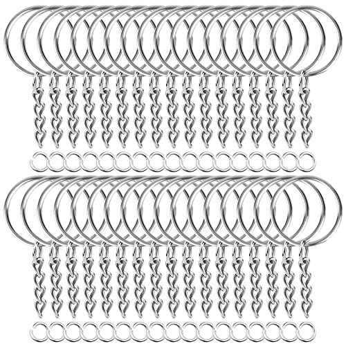 Paxcoo 50Pcs Keychains with Chain and 50 Pcs Jump Rings, Keychain Rings Kit Findings Bulk for Keychain Making Supplie DIY Crafts