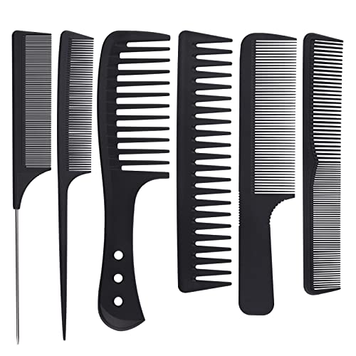 6 Pcs Professional Barberology Hair Comb Set, Heat-Resistant Anti-static Rat Tail Comb Cutting Clipper Comb, Carbon Fiber Fine and Wide Tooth Barber Flattop Comb for Women Men Hairdressing