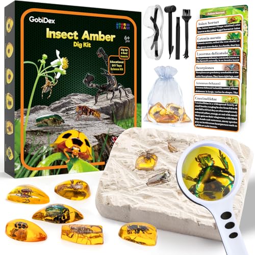 Amber Dig Kit - Excavate 6 Insects Specimens, STEM Geographic Educational Bugs Toys, Science Excavation Kit for Fun Party Favors, Bug Collection for Kids Age 6+