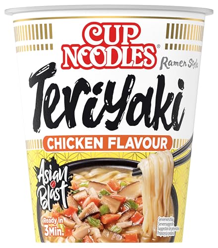 Nissin Cup Noodles – Teriyaki, Einzelpack, Soup Style Instant-Nudeln japanischer Art, mit Hühnerfleisch-Geschmack und Gemüse, schnell im Becher zubereitet, asiatisches Essen (1 x 67 g)
