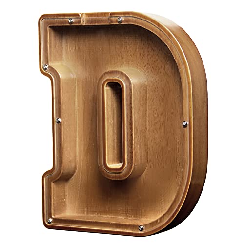 AORCMITN Large Wooden Letter Coin Personalized Piggy Bank for Boys Girls Kids Toddler Adults Money Bank Best Gift for Friends (9.2 Inch-D)