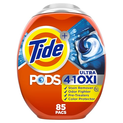 Tide PODS Liquid Laundry Detergent Soap Pacs, 4-n-1 Ultra Oxi, HE Compatible 85 Count, Built in Pre-Treater for Stains