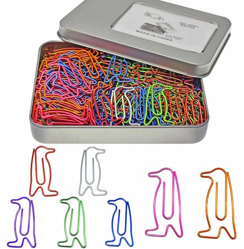 Cute Paper Clips Assorted Sizes, Animal Penguin Shaped Paper Clips Decorative Paperclips, Penguin Gifts Idea, 120 pcs