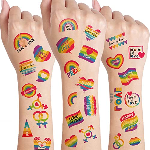 10 Sheets 80 Pcs Pride Tattoos, LGBT Lesbian Gay Pride Decorations Rainbow Tattoos Stickers,Waterproof Temporary Tattoos for Pride Parade Pride Festival