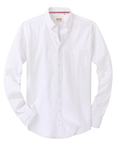 Alimens & Gentle Mens Solid Oxford Shirt Long Sleeve Button Down Shirts with Pocket White