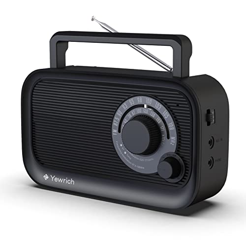 AM FM Radio with Best Reception, Bluetooth Speaker Portable Radio, DSP Plug in Wall,Battery Operated or AC Power with Headphone Jack, Large Tuning Knob for Home Kitchen Outdoor, Black