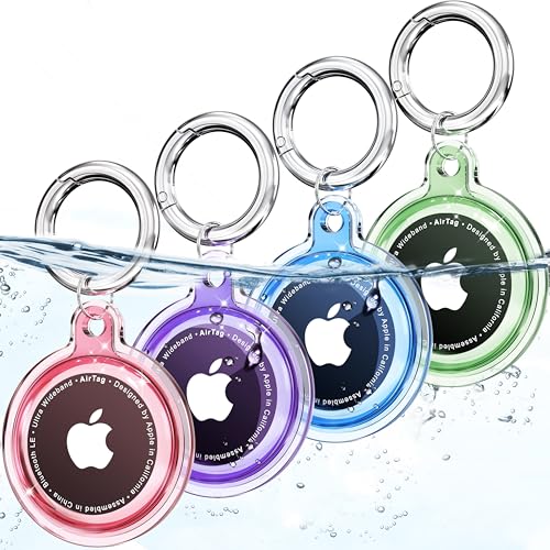 4 Pack Airtags Holder,Air tag Case Waterproof for Apple Airtags 4 Pack with Air Tags Keychain,Compatible with Apple Air Tag,Dust and Scratch Proof for Dog,Cat, Bags, Keys, Luggage - 4 Color