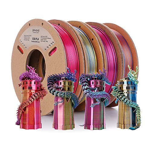 ERYONE 3D Printer Bundle PLA Filament Silk Tri Color 250g*4 Spools 1.75mm +/- 0.03mm, Silk Gold Silver Copper/Red Blue Green/Red Purple Gold/Red Yellow Blue