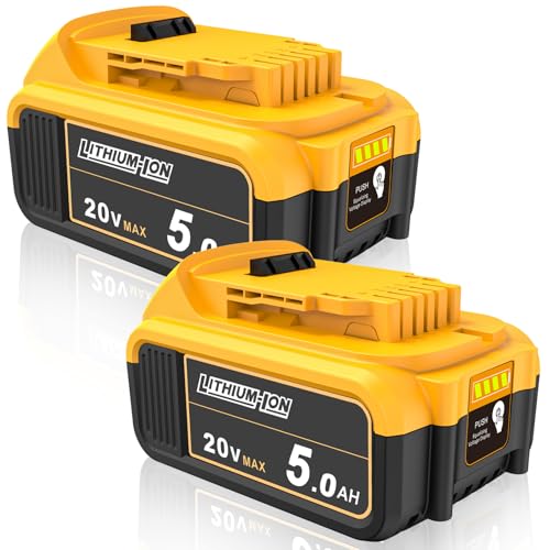 AMICROSS 2 Pack 20V 5000mAh Battery Replacement for Dewalt 20V Battery Compatible with DCB206 DCB200 DCB201 DCB204 20 Volt Lithium-Ion MAX DCD/DCF/DCG Series Cordless Tools & Chargers DCB112 DCB115