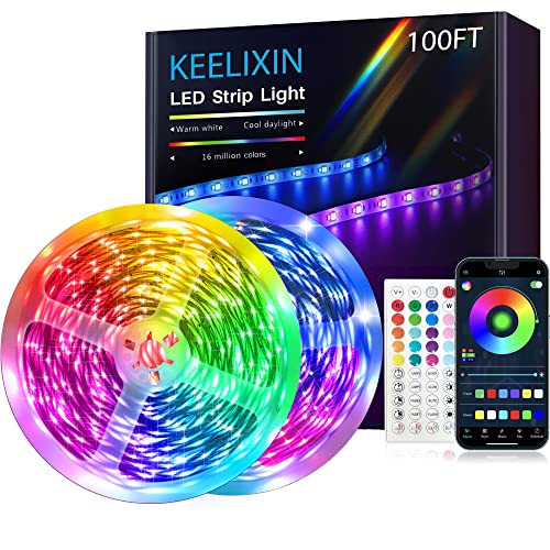 KEELIXIN LED Lights Strip for Bedroom 100ft,LED Lights,Bluetooth LED Stirp Lights,RGB Lights,Lumiere LED,Rope Lights,Room Lights for Bedroom with Smart APP & Remote Control,Room Decor,2 Rolls 50ft