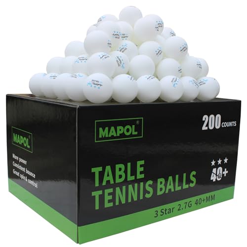MAPOL 200 Count Table Tennis Balls, 3 Star Advanced Training Ball, Bulk Ping Pong Balls for Indoor & Outdoor Sports (White)