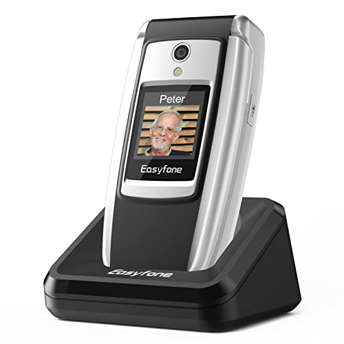 Easyfone T300 4G Unlocked Big Button Flip Mobile Phone for Seniors, Easy-to-Use Clear Sound Flip Cell Phone with SOS Button, Photo Speed Dial, 1500mAh Battery and Convenient Charging Dock (Black)