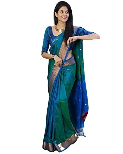SGF11 Women's Kanjivaram Soft Silk Saree With Blouse Piece 6.3metres (Rama Green)