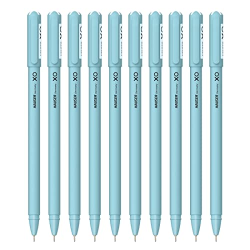 Hauser XO 0.7mm Ball Pen Box Pack | Sleek Body & Minimalistic Design | Matt Finish & Solid Body Type | Low Viscosity Ink With Ultra Durable Tip | Blue Ink, Pack of 10 Pens