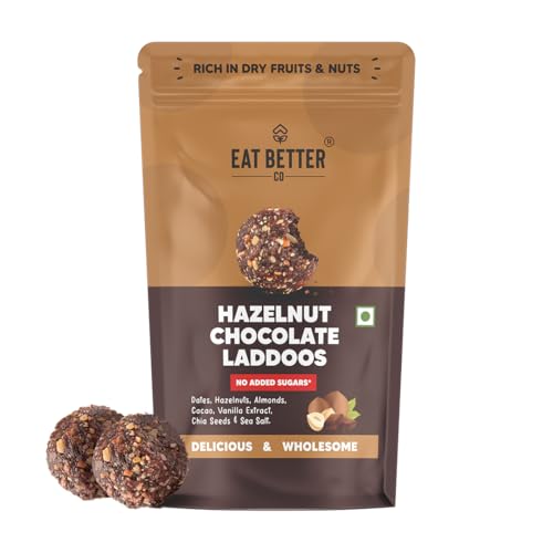 EAT BETTER CO - Hazelnut & Chocolate - Dates & Dry-Fruits Laddoos - Pack of 20 | No Added Sugar, High Protein & Instant Energy | Healthy Chocolate | Healthy Snacks | Energy-Bar Replacement
