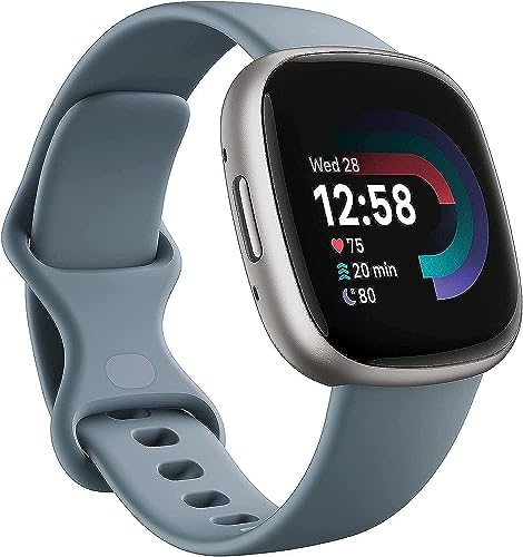 Fitbit Versa 4 Fitness Smartwatch with Daily Readiness, GPS, 24/7 Heart Rate, 40+ Exercise Modes, Sleep Tracking and More, One Size S & L Bands Included - Waterfall Blue/Platinum