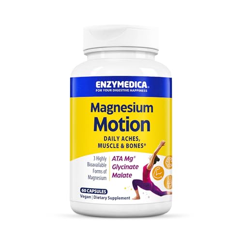 Enzymedica, Magnesium Motion with 3 Forms of Magnesium, ATA Mg, Glycinate, Malate, Soothes Occasional Aches, Supports Bones & Muscles, 60 Count