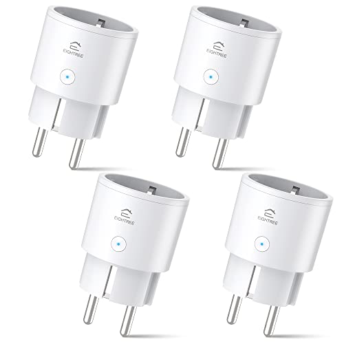 Alexa Steckdose 4er Pack, EIGHTREE Smart WLAN Steckdose mit Strommessung, Sprachsteuerung & Timer, Smart Home WiFi Steckdose funktioniert mit Alexa & Google Home