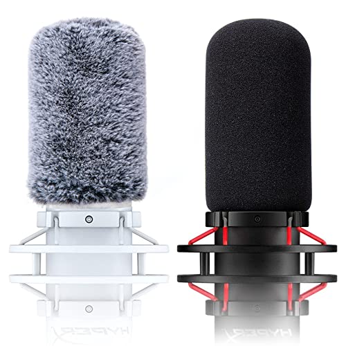 Mikrofon-Windschutzscheiben-Popfilter, kompatibel mit HyperX QuadCast – Mikrofon-Schaumstoffabdeckung mit pelzigem Windschutzscheiben-Muff für HyperX QuadCast S, QuadCast S, Weiß (2 Stück)