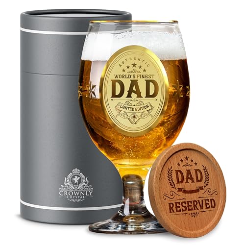 CROWNLY CRYSTAL® Gold Birthday Gifts for Dad Birthday Gifts Beer Glasses Daddy Birthday Gifts Dad Gifts from Daughter Dad Presents Gifts from Son