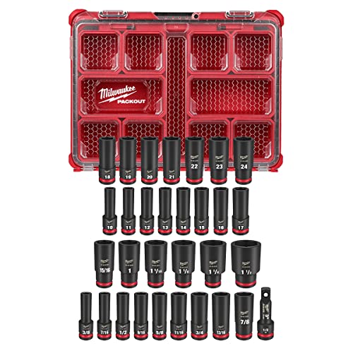 Milwaukee 49-66-6806 Shockwave Impact-Duty 1/2 in. Drive Metric and SAE Deep Well Impact PACKOUT Socket Set (31-Piece)