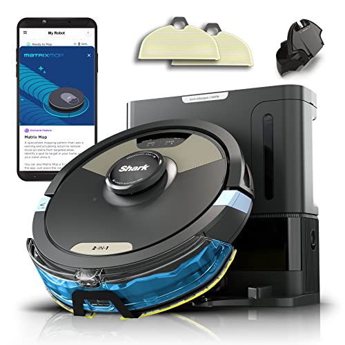 Shark Robot Vacuum & Mop Combo, Powerful Suction, Matrix Plus, 60-Day Debris Capacity, HEPA Bagless Self Empty Base, Sonic Mopping, Home Mapping for Pet Hair - Carpets & Hardfloor