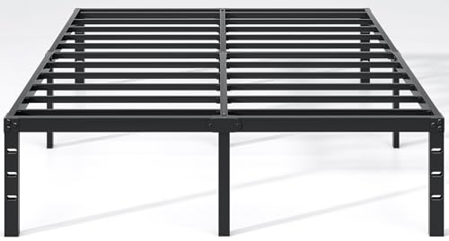 NEW JETO Metal Bed Frame,Queen Size Bed Frame with Storage Space,Heavy Duty Sturdy Mattress Foundation,Easy Assembly,No Box Spring Needed, Black,14 Inch,Queen