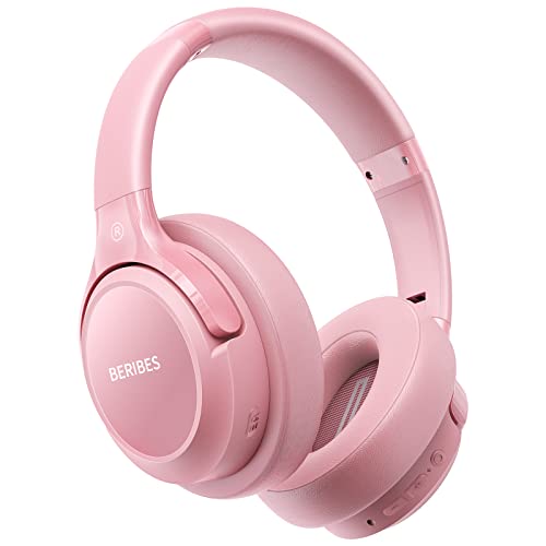 Bluetooth Headphones Over Ear,BERIBES 65H Playtime and 6 EQ Music Modes Wireless Headphones with Microphone,HiFi Stereo Foldable Lightweight Headset, Deep Bass for Home Office Cellphone PC Ect.(Pink)