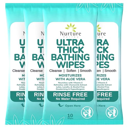Nurture XL Ultra Thick Body Wipes for Adults w/Aloe | 40 Extra Large Disposable Cloth Wet Cleansing No Rinse Bathing Washcloths, Waterless Shower | Bath Wipe for Women, Men & Elderly