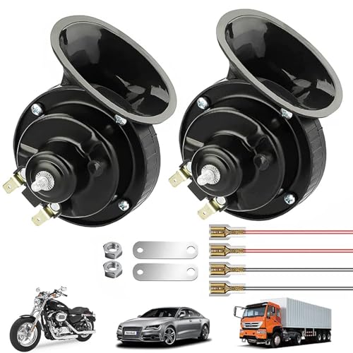 Dual Tone Car Horn,2Pcs 300DB Super Loud Train Horn Air Horns 12V Waterproof Double Horn Raging Sound Electric Snail Horn (Black)