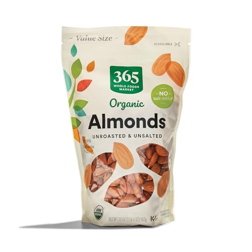 365 by Whole Foods Market, Almonds Unroasted Unsalted Value Size Organic, 20 Ounce