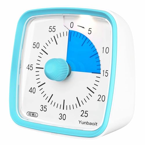 Yunbaoit Visual Timer with Night Light, 60-Minute Countdown Timer for Kids and Adults, Silent Classroom Timer, Time Management Tool for Home, School, or Work (Light Blue)