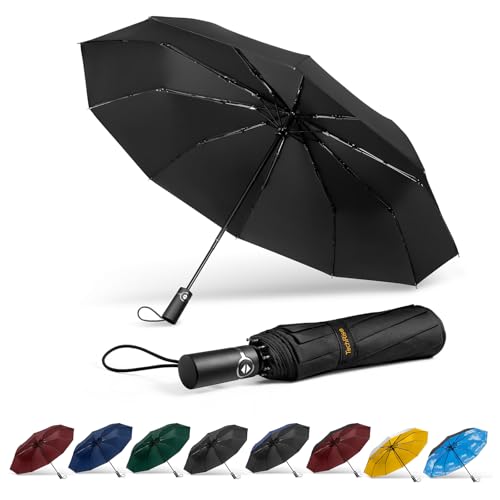 TechRise Umbrella for Rain Windproof, 45 Inches Large Canopy Folding Light and Auto Open-Close with 10 Fiberglass Ribs Compact Collapsible Umbrella for Men & Women Outdoor