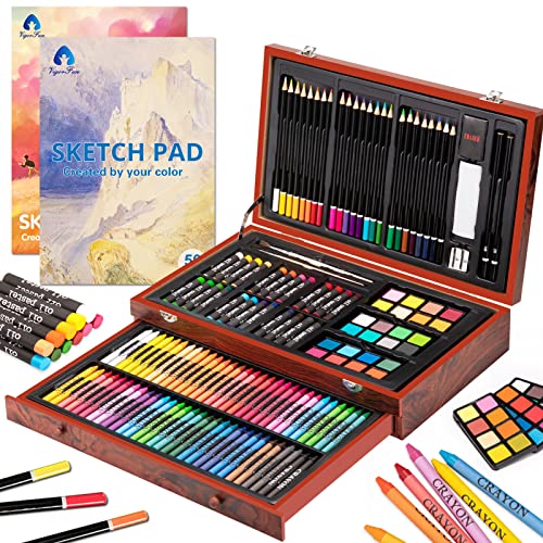 VigorFun Art Set, 146 Piece Deluxe Wooden Art Supplies Crafts Painting Kit with 2 Sketch Pads, Includes Crayons, Colored Pencils, Oil Pastels, Creative Gift for Teens, Beginners Girls Boys