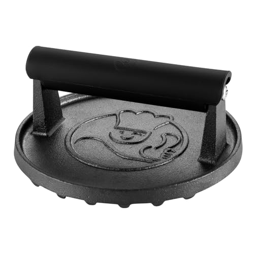 2 lb Smash Burger Press for Griddle, Heavy Duty Hamburger Press w/Heat Resistant Handle, Cast Iron Grill Press, Bacon Press, Round Burger Smasher for Griddle, Meat Press, BBQ Grilling Accessories