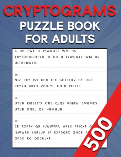Cryptograms Puzzle Book for Adults: 500 Cryptograms Puzzle Books for Adults Large Print