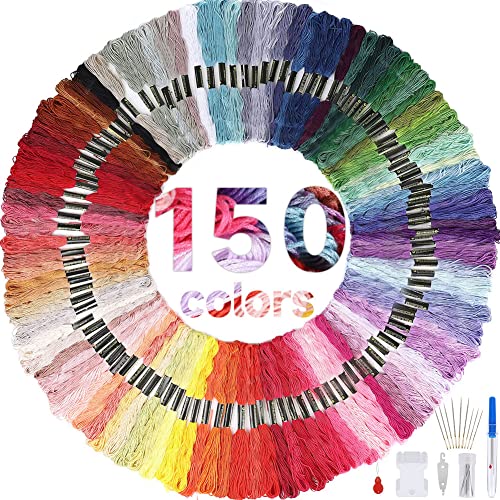 HAUSPROFI Embroidery Threads, 150 Colors Soft Polyester, Perfect for Friendship Ribbons, 8m 6-Thread, Cross Stitch Sewing