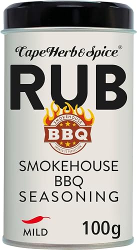 Cape Herb & Spice Rub Smokehouse BBQ Seasoning Condiment Smoked to Perfection, Chilli Rating Mild, 100 g Tin (Pack of 1)