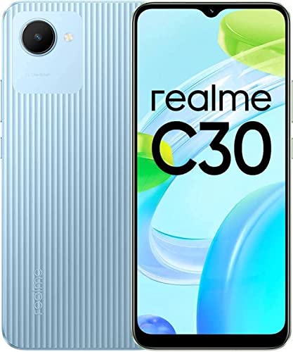 realme C30 4G LTE GSM 32GB + 2GB 6.5" 8MP Camera Unlocked Latin Europe Dual Sim (NOT USA MARKET) + Fast Car Charger Bundle (Lake Blue)