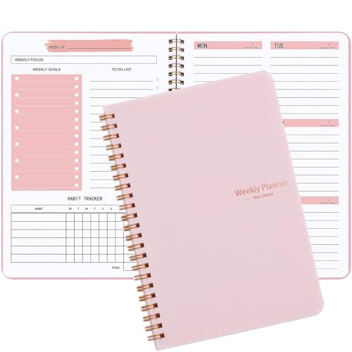 Moseem Weekly Planner Notebook, Undated A5 Planner Notebook Daily Planner To Do List Diary,Weekly Goals Planner with Habit Tracker 52 Weeks Planning for College Work Adhd Planner(Pink)