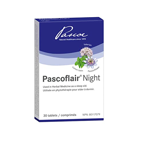 Pascoflair Night – Used in Herbal Medicine as a sleep aid – Made with Passionflower, Lemon balm, & Valerian – Non-hormone & Non-Habit-Forming Herbal Alternative to Sleep Pills & Supplements (30 Tablets)