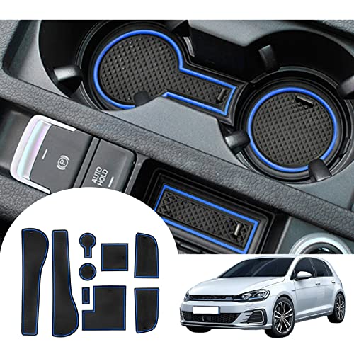 [UK Right Hand Drive] GAFAT V W Golf 7 7.5 2014-2019 Non-Slip Mats for Golf 7 GTI Variant R GTD GTE, Golf 7 Rubber Mats for Centre Console Armrest, Cup Holder Mats, Door Seam Mat (Blue)