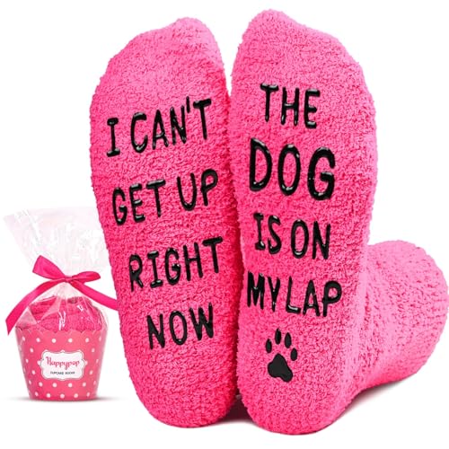 HAPPYPOP Funny Dog Mom Gifts for Women - Gifts for Girlfriends Mom, Mothers Day Dog Lover Socks，Hot Pink Fuzzy Socks